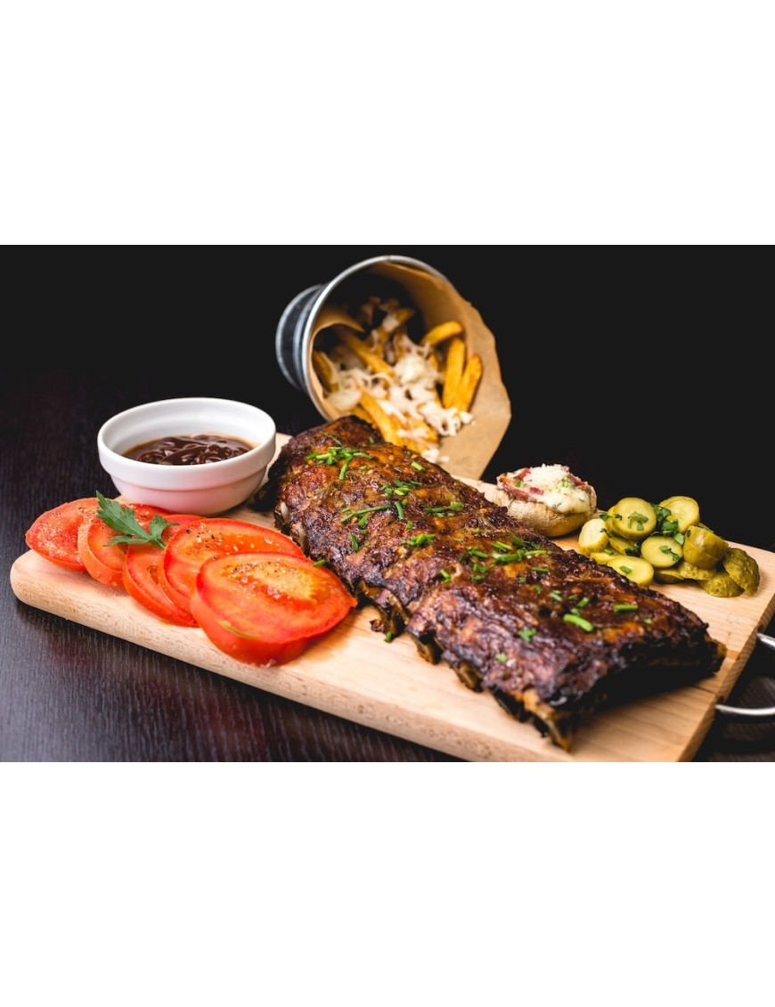 Côtes levées de dos de porc cuites, sauce BBQ (450gr)